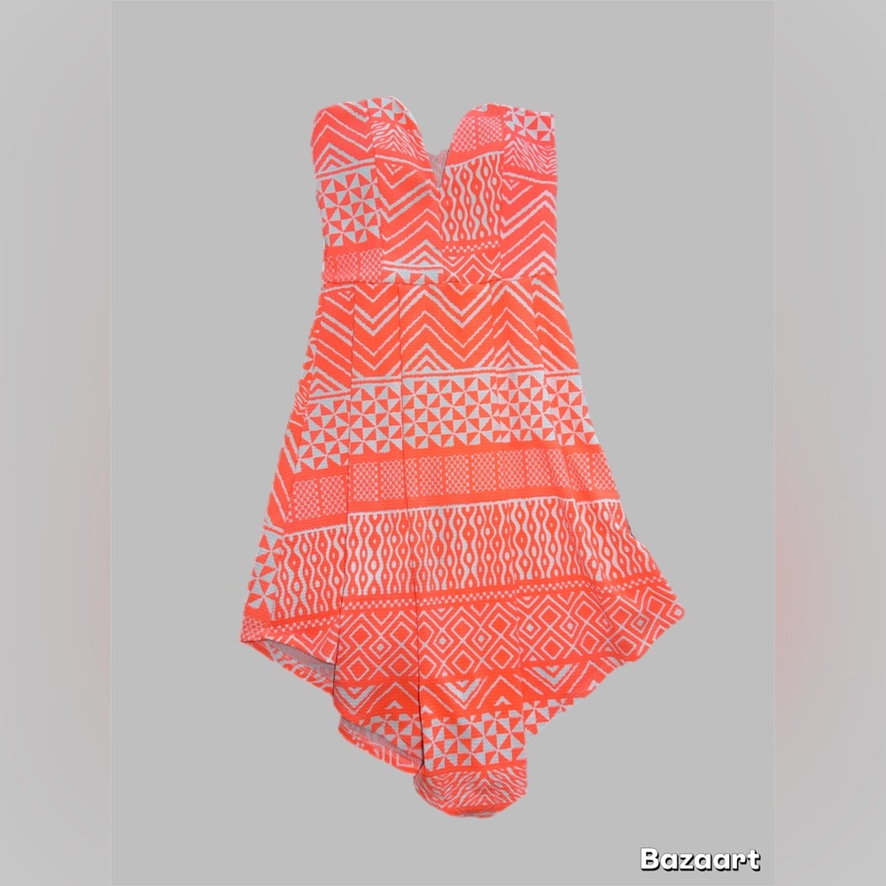 Geometric Orange and White Dress